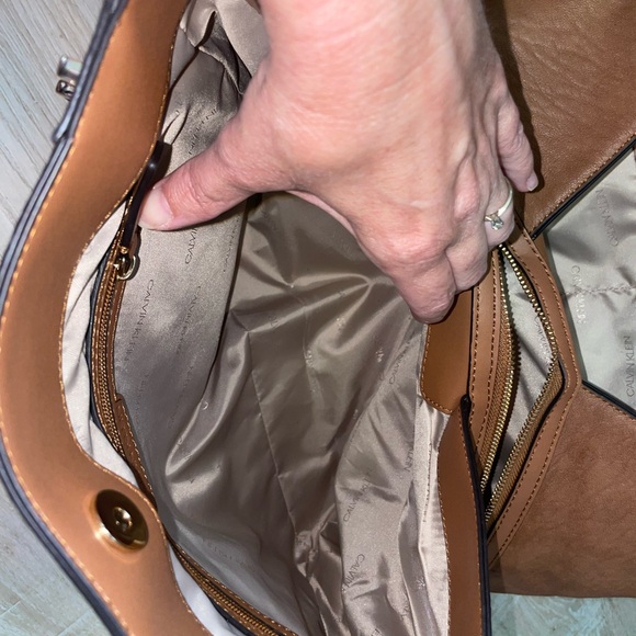 NWOT Calvin Klein Triple Compartment Reyna Tote in Caramel Color - Picture 7 of 16